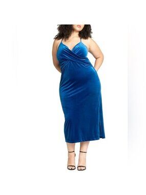 ELOQUII  Blue Velvet Plus Size Midi Dress 16